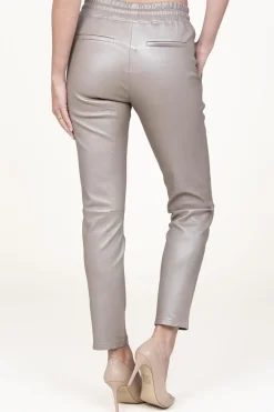 Leather Stretch Jogger Naomi | Taupe Metallic... | Studio Ar | Little Soho