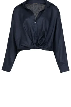 Linen Blouse With Tie Detail Marlin | Black... | Greek Archaic Kori | Little Soho
