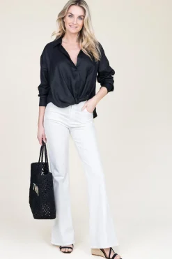 Linen Blouse With Tie Detail Marlin | Black... | Greek Archaic Kori | Little Soho
