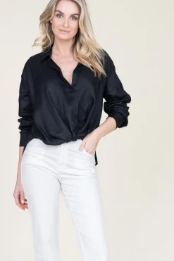 Linen Blouse With Tie Detail Marlin | Black... | Greek Archaic Kori | Little Soho