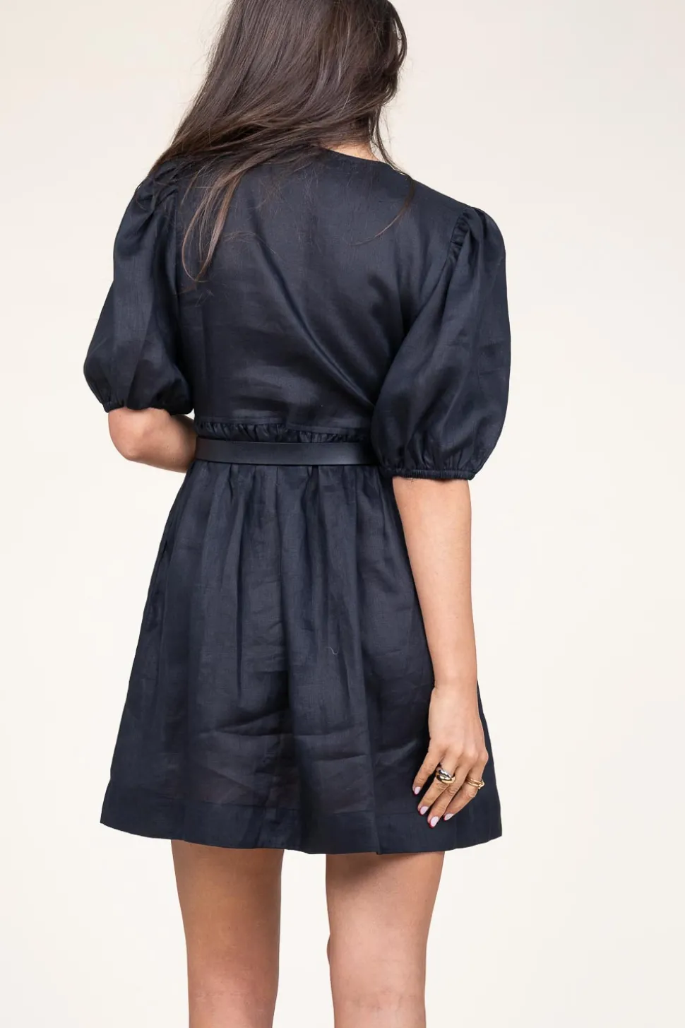 Linen Dress With Puffed Sleeves Jill | Black... | Greek Archaic Kori | Little Soho