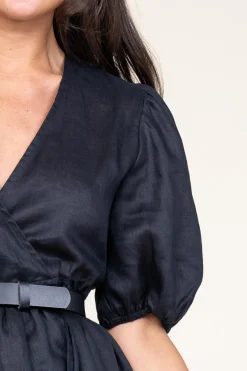 Linen Dress With Puffed Sleeves Jill | Black... | Greek Archaic Kori | Little Soho