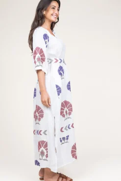 Linen Maxi Dress Thalia | Multi... | Greek Archaic Kori | Little Soho