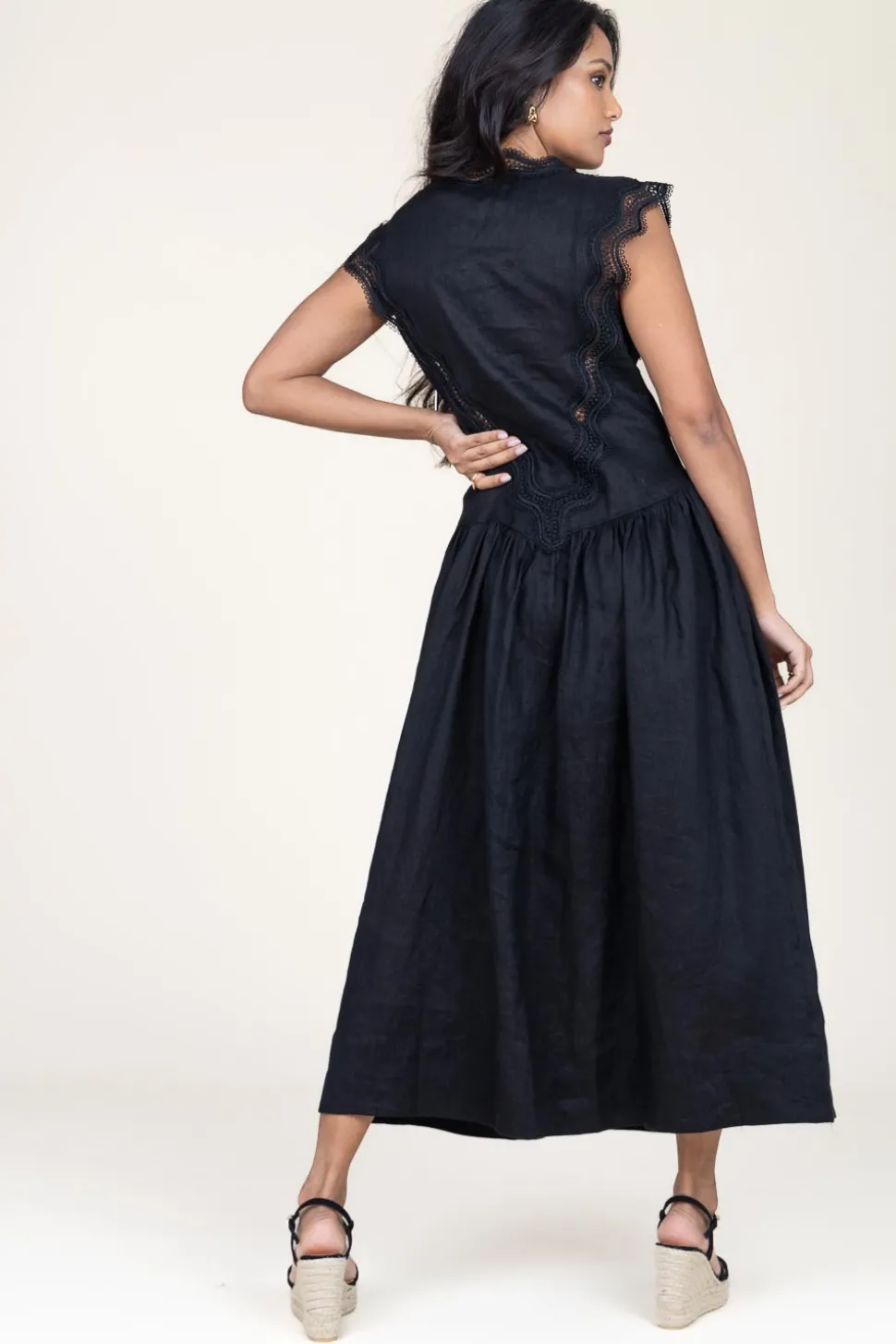 Linen Maxi Dress With Lace Natuli | Black... | Copenhagen Muse | Little Soho