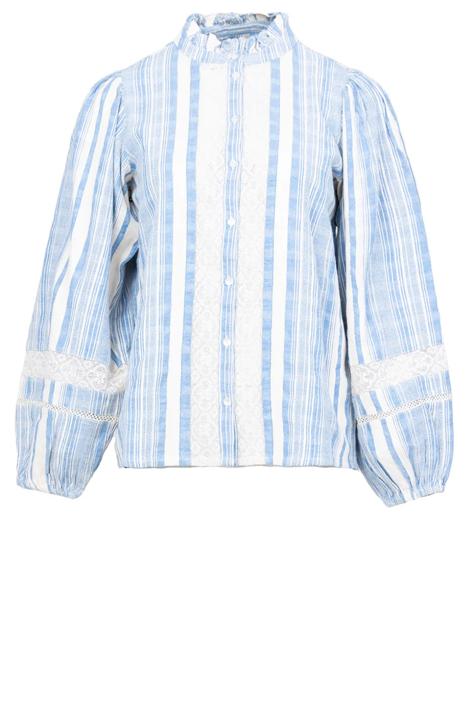 Linen Mix Blouse With Puffed Sleeves Fiorella | Blue... | Stella Forest | Little Soho