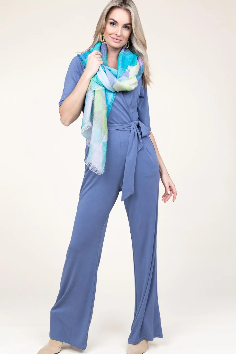 Linen Mix Scarf With Print Lilly | Blue... | Moment Amsterdam | Little Soho