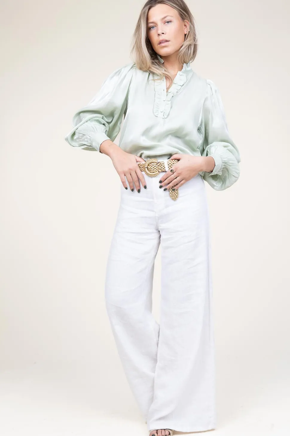 Linen Mix Wide Leg Pants Marlene | White... | Lois Jeans | Little Soho