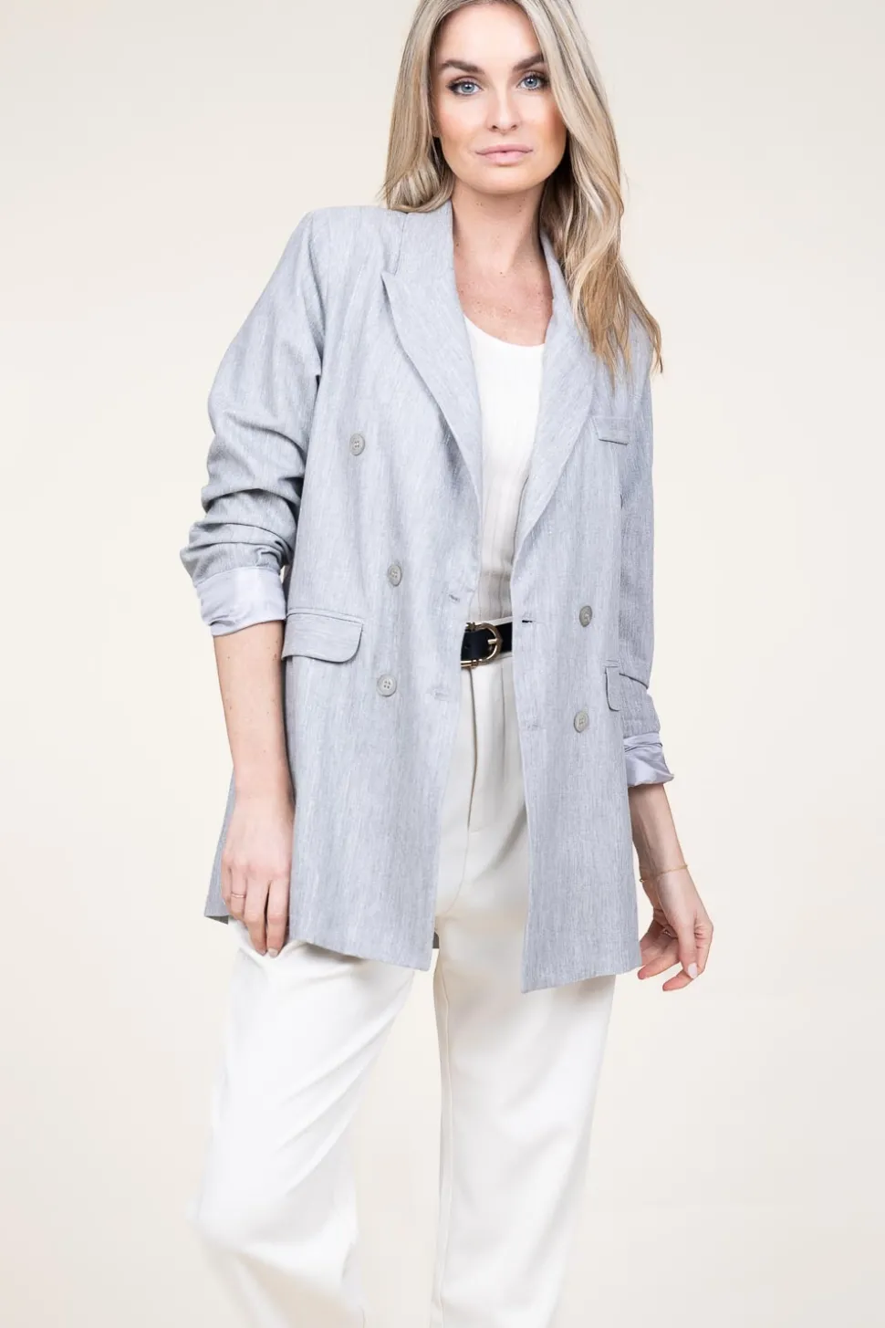 Lurex Linen Double Breasted Blazer Grace | Grey... | D-Etoiles Casiope | Little Soho