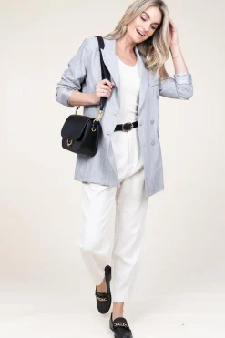 Lurex Linen Double Breasted Blazer Grace | Grey... | D-Etoiles Casiope | Little Soho