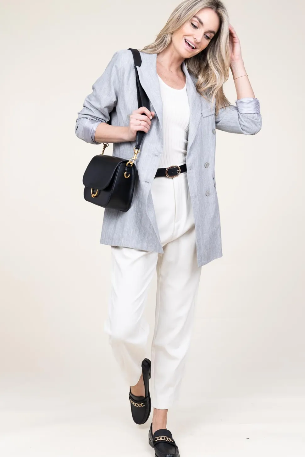 Lurex Linen Double Breasted Blazer Grace | Grey... | D-Etoiles Casiope | Little Soho