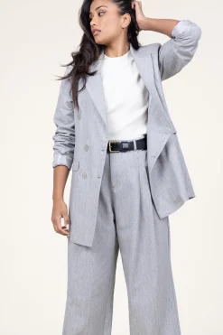 Lurex Linen Double Breasted Blazer Grace | Grey... | D-Etoiles Casiope | Little Soho