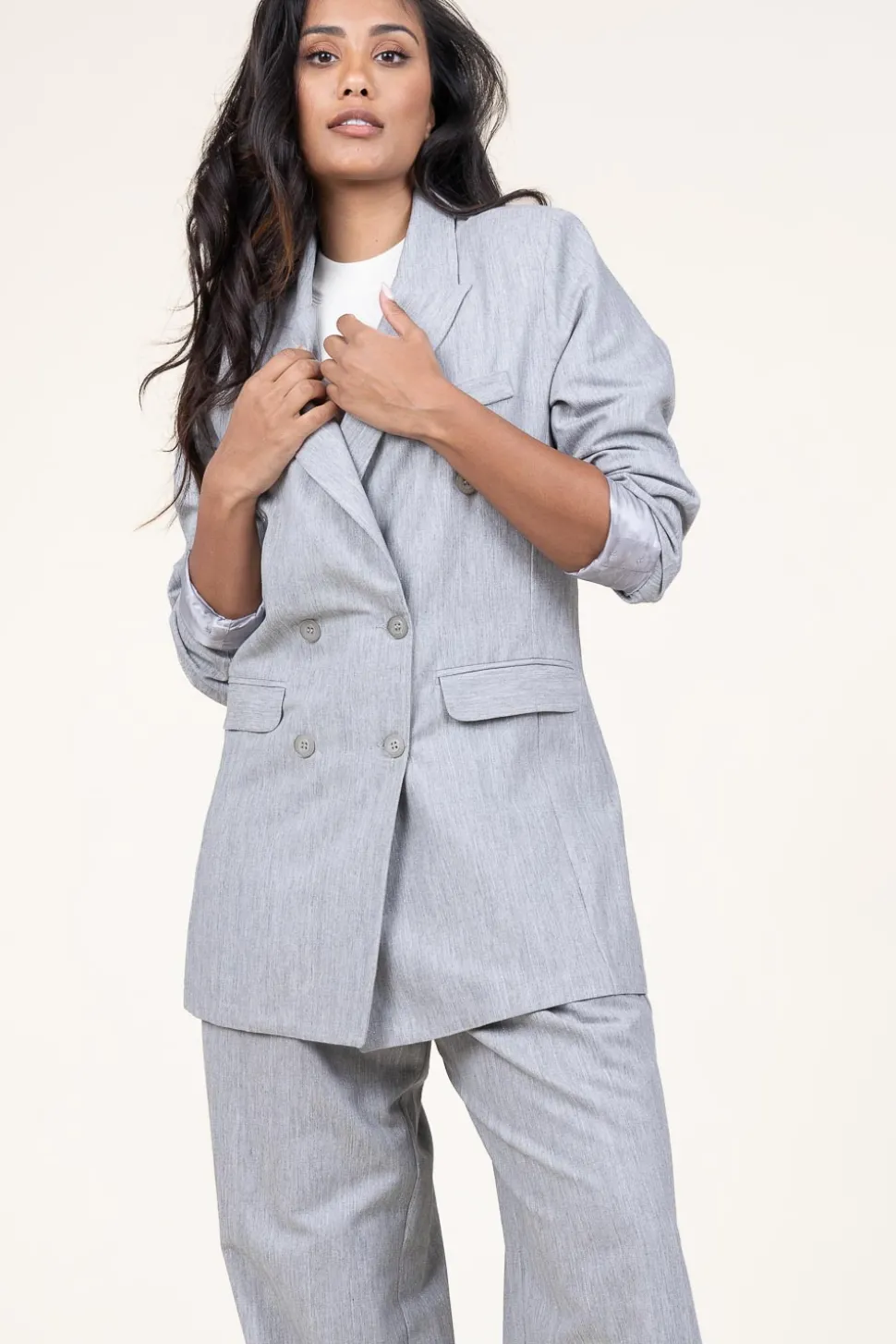Lurex Linen Double Breasted Blazer Grace | Grey... | D-Etoiles Casiope | Little Soho