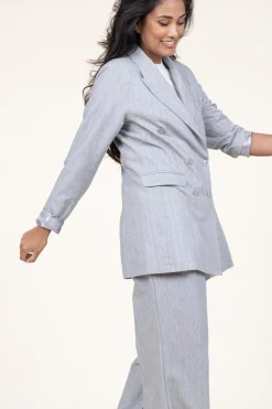Lurex Linen Double Breasted Blazer Grace | Grey... | D-Etoiles Casiope | Little Soho