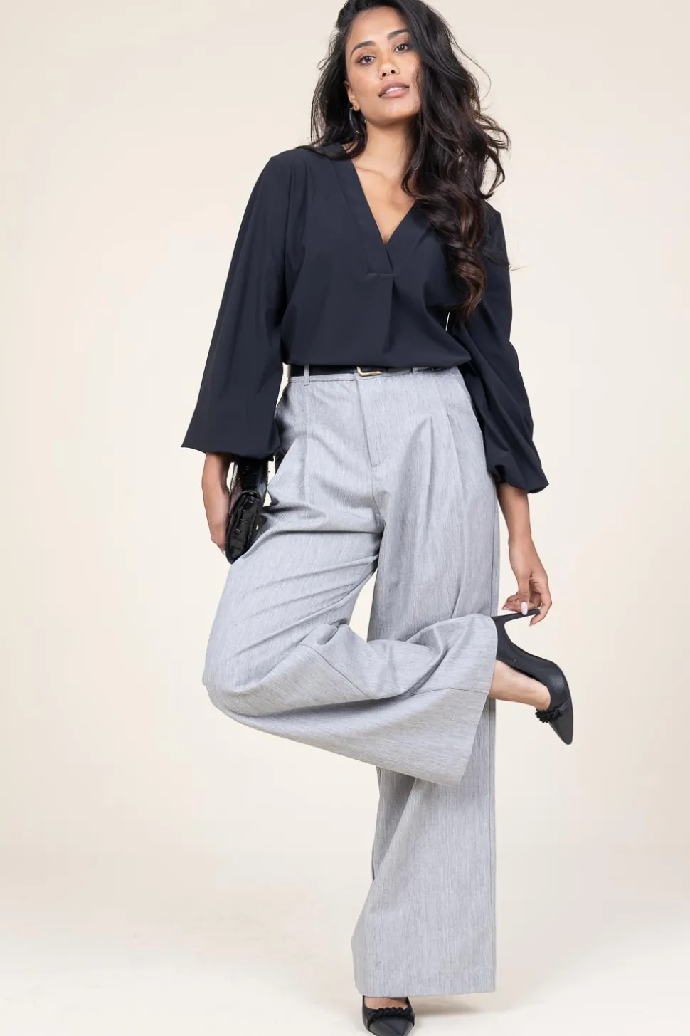 Lurex Linen Pleated Trousers Genius | Grey... | D-Etoiles Casiope | Little Soho