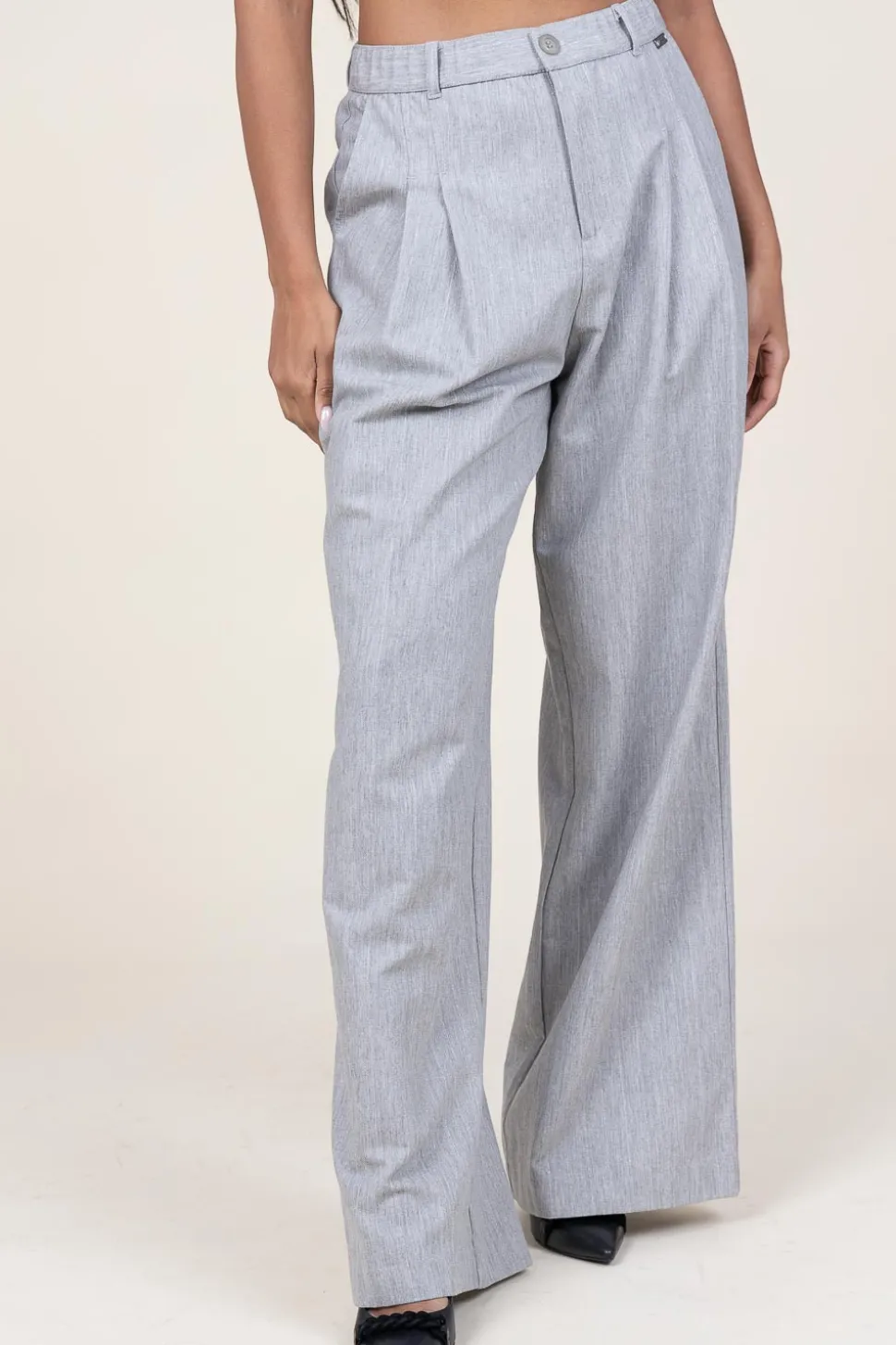 Lurex Linen Pleated Trousers Genius | Grey... | D-Etoiles Casiope | Little Soho