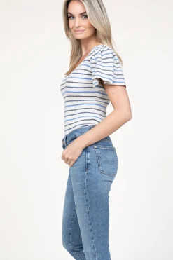 Lurex Top With Puffed Sleeves Thaira | Natural... | Ibana | Little Soho
