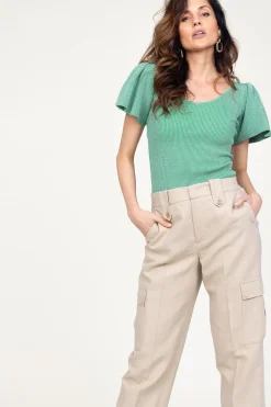 Lurex Top With Puffed Sleeves Thaira | Green... | Ibana | Little Soho