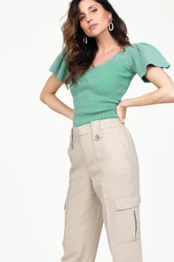 Lurex Top With Puffed Sleeves Thaira | Green... | Ibana | Little Soho