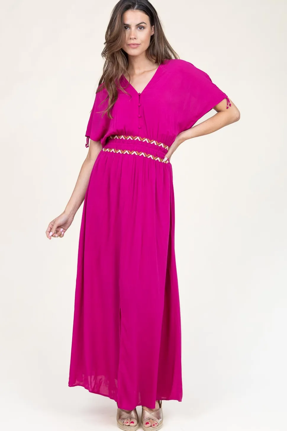 Maxi Dress With Embroidery Imperia | Pink... | Dante 6 | Little Soho