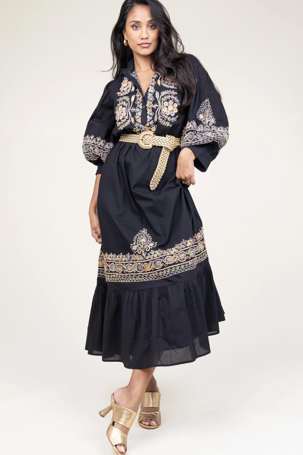 Maxi Dress With Embroidery Neil | Black... | Antik Batik | Little Soho