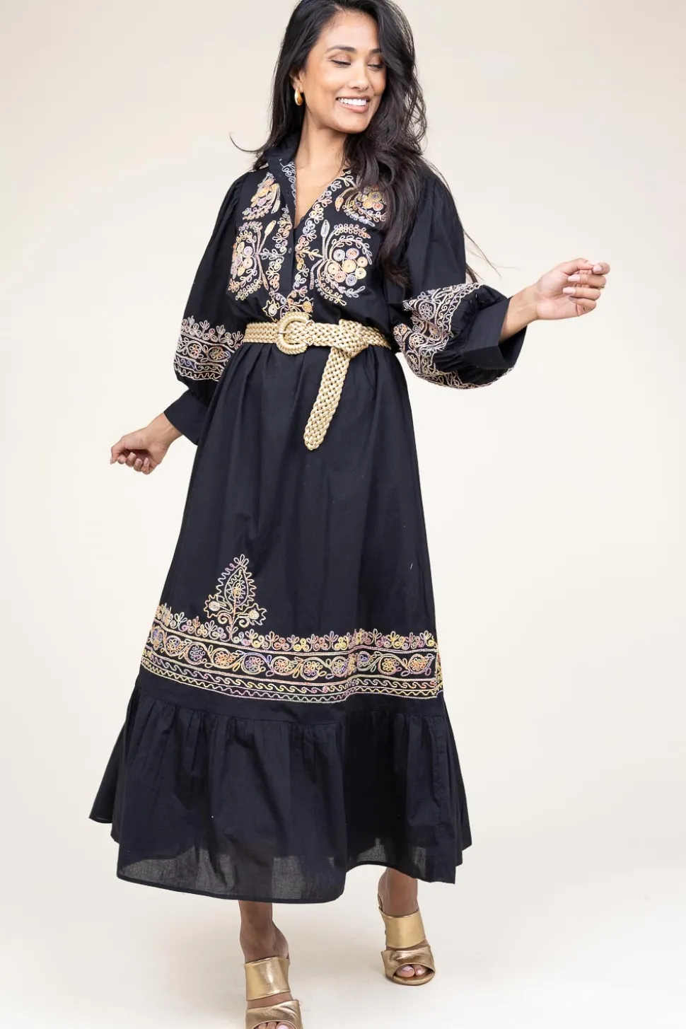 Maxi Dress With Embroidery Neil | Black... | Antik Batik | Little Soho