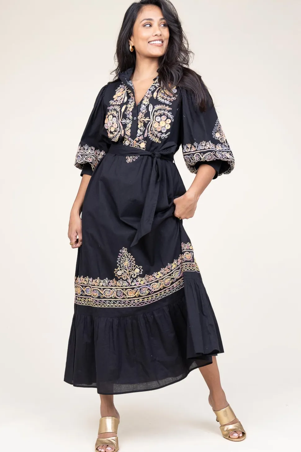 Maxi Dress With Embroidery Neil | Black... | Antik Batik | Little Soho
