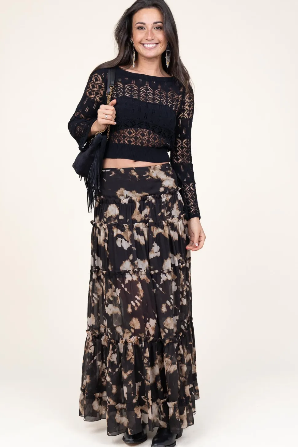 Maxi Skirt With Print Santacroce | Black... | Liu Jo | Little Soho