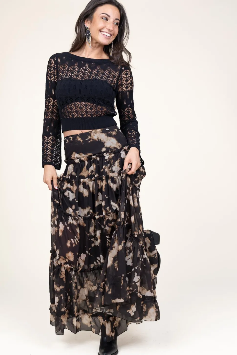 Maxi Skirt With Print Santacroce | Black... | Liu Jo | Little Soho
