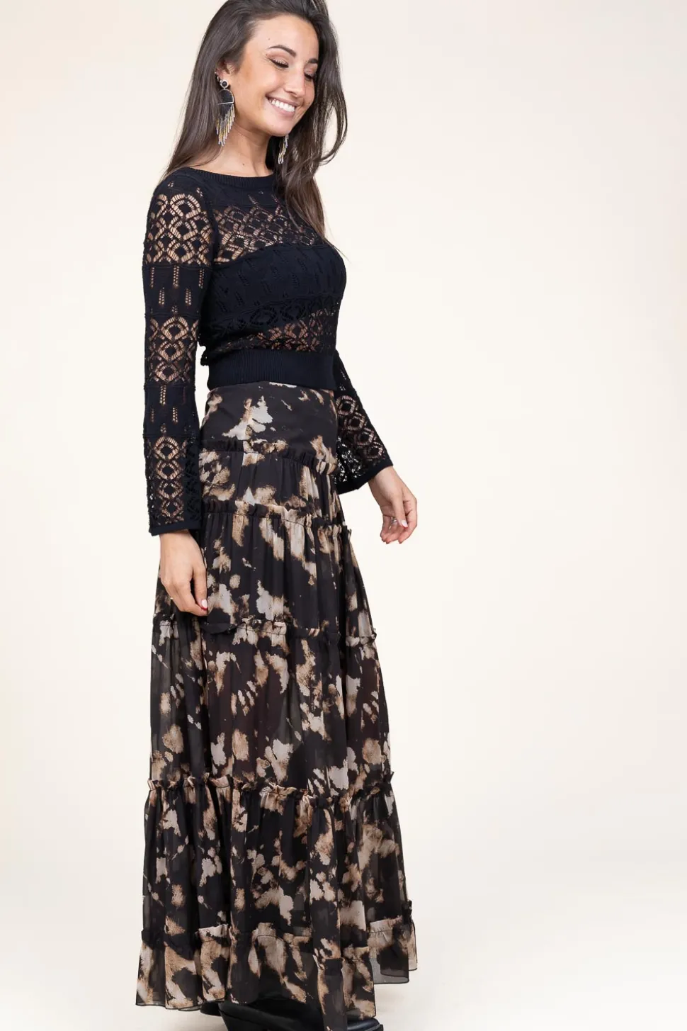 Maxi Skirt With Print Santacroce | Black... | Liu Jo | Little Soho