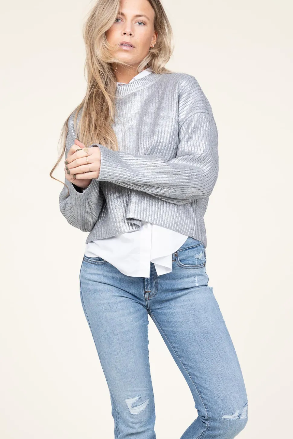 Metallic Boxy Sweater Row | Silver... | Co'Couture | Little Soho
