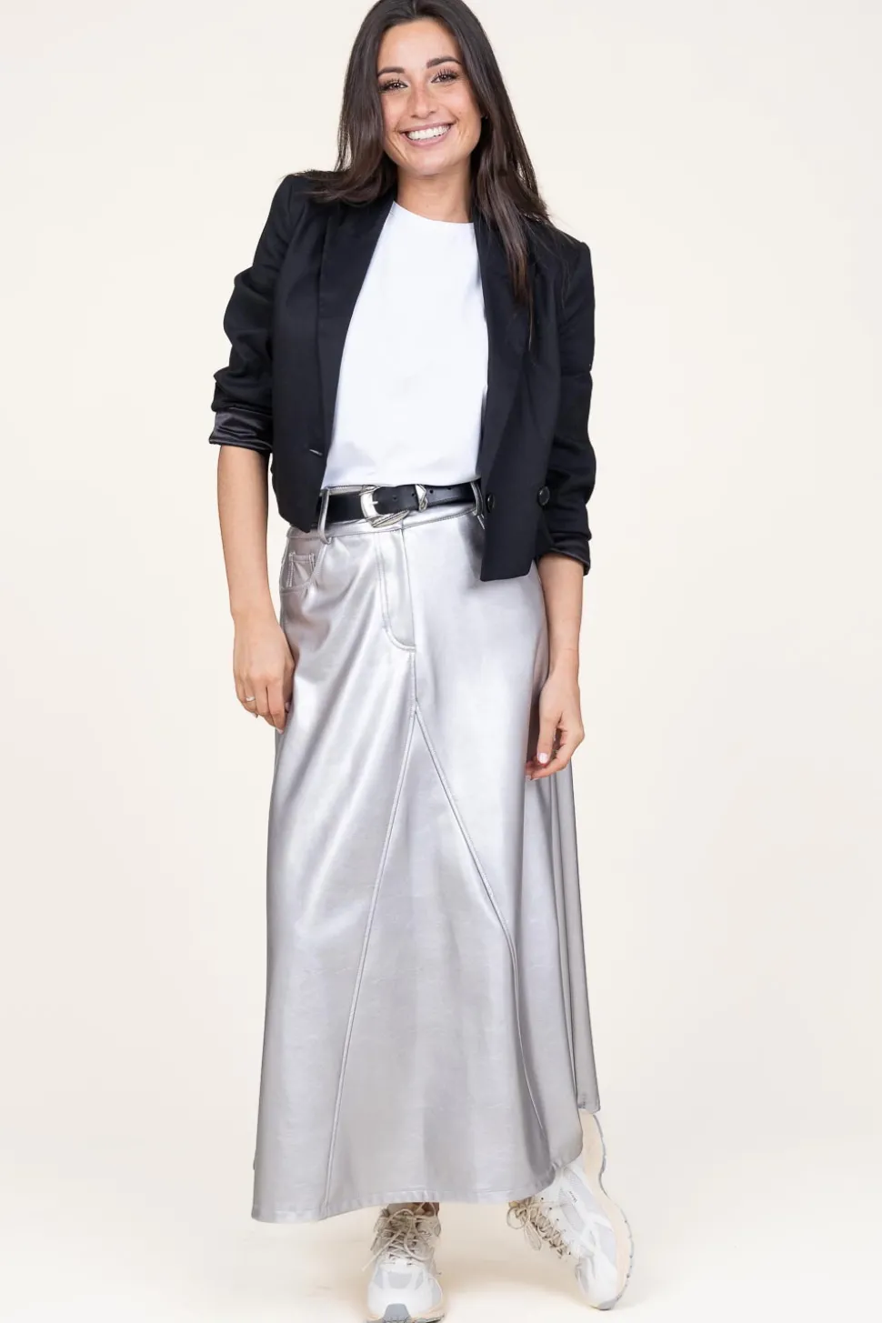 Metallic Faux Leather Skirt Gloria | Silver... | D-Etoiles Casiope | Little Soho
