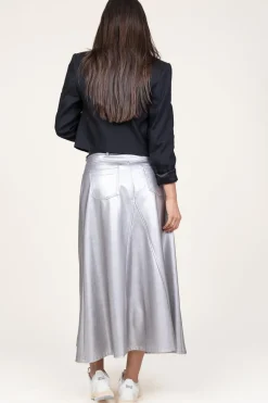 Metallic Faux Leather Skirt Gloria | Silver... | D-Etoiles Casiope | Little Soho