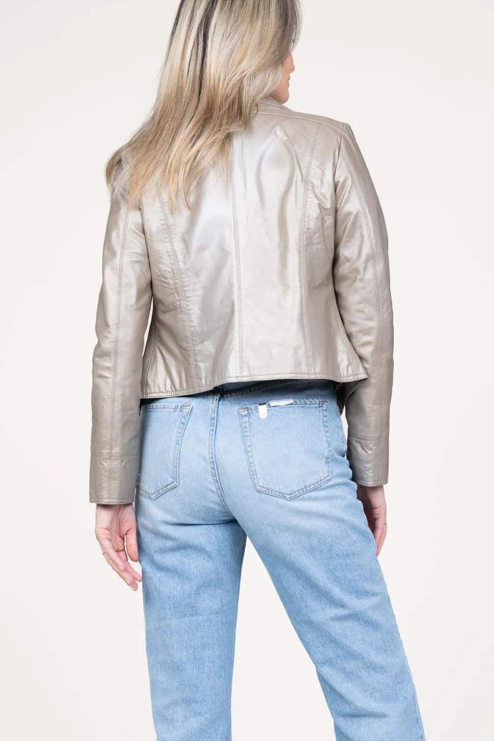 Metallic Leather Biker Jacket Lovato | Taupe... | Studio Ar | Little Soho