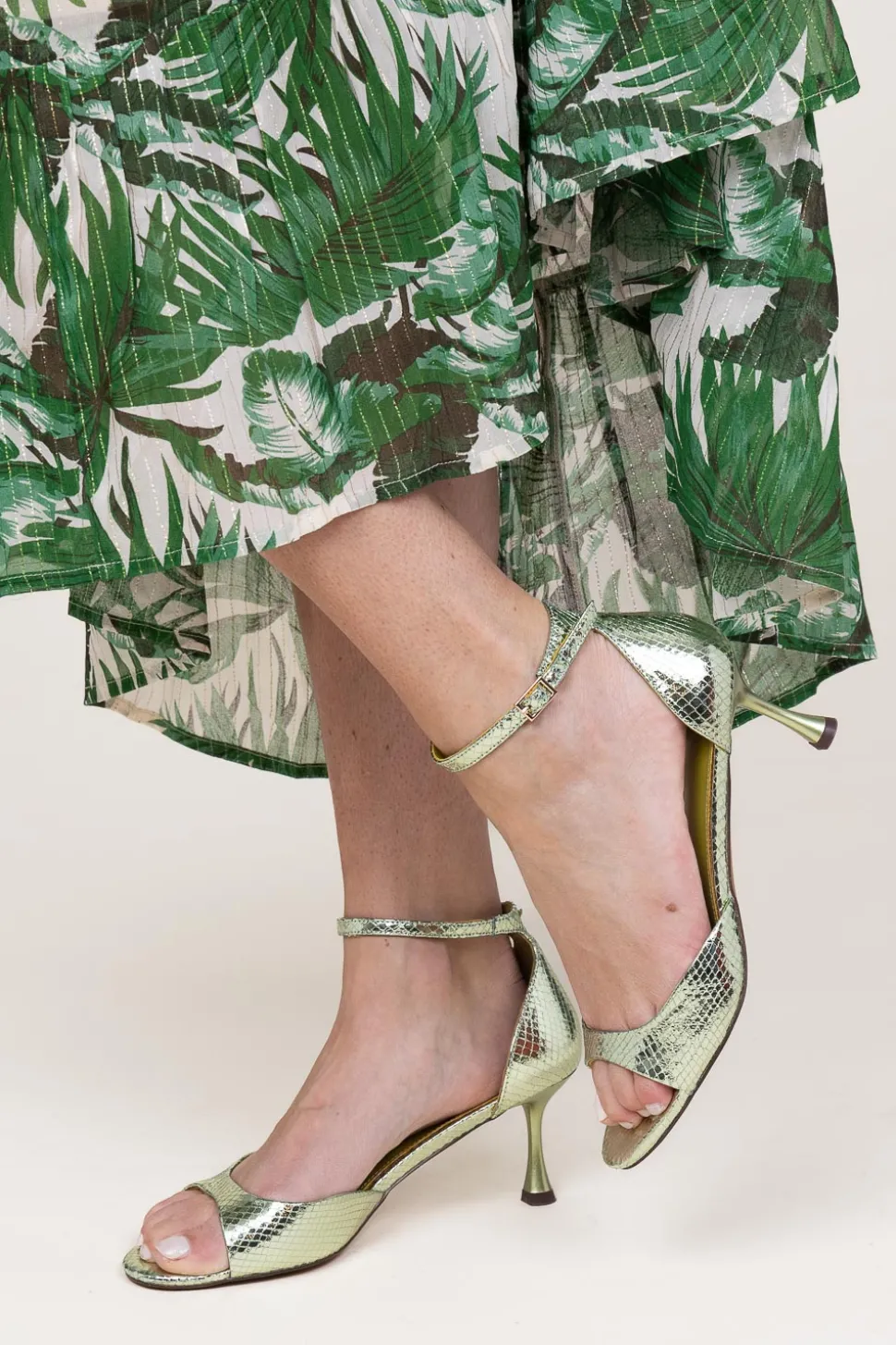 Metallic Sandals With Heel Firenze | Green... | Toral | Little Soho