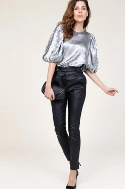Metallic Top With Puffed Sleeves Chloe | Silver... | Co'Couture | Little Soho
