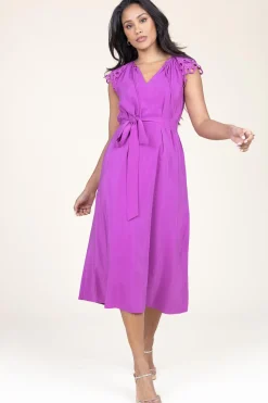 Midi Dress With Embroidery Details Celest | Purple... | Suncoo | Little Soho