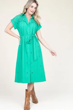 Midi Dress With Embroidery Details Coco | Green... | Suncoo | Little Soho