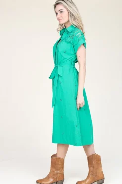 Midi Dress With Embroidery Details Coco | Green... | Suncoo | Little Soho