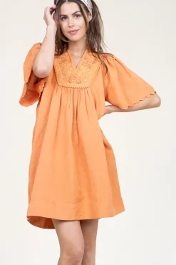 Mini Dress With Embroidery Dorra | Camel... | Scarlett Poppies | Little Soho