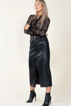 Non-Stretch Leather Skirt Sanja | Black... | Ibana | Little Soho