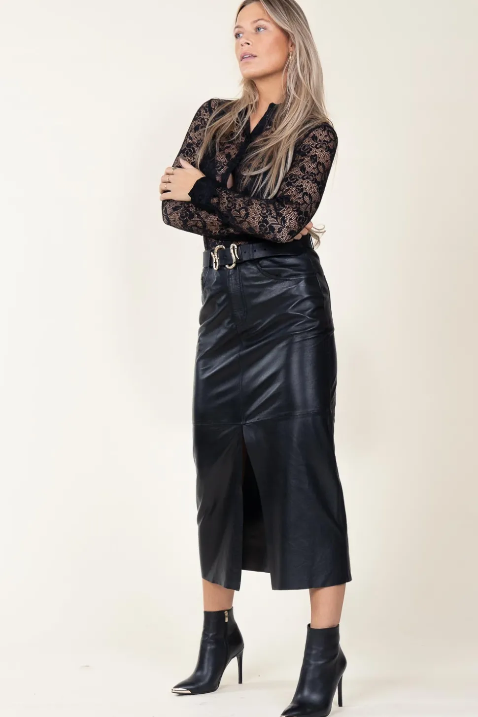 Non-Stretch Leather Skirt Sanja | Black... | Ibana | Little Soho