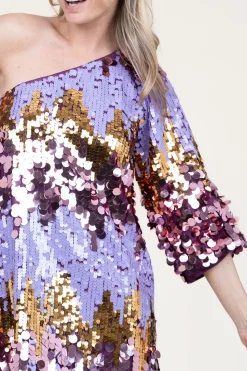One-Shoulder Sequin Dress Dynamique | Purple... | Dante 6 | Little Soho