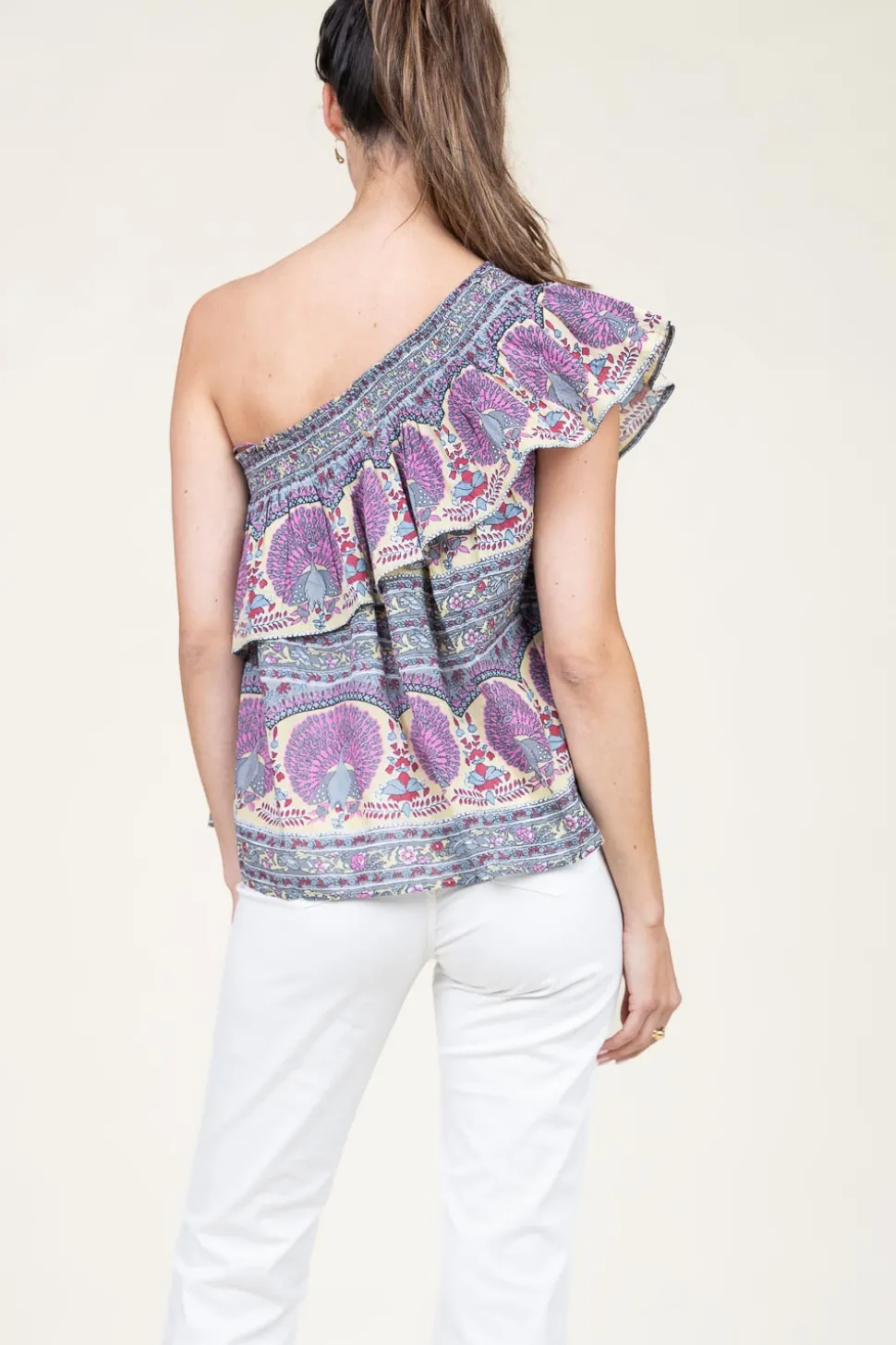 One-Shoulder Top With Print Tala | Yellow... | Antik Batik | Little Soho
