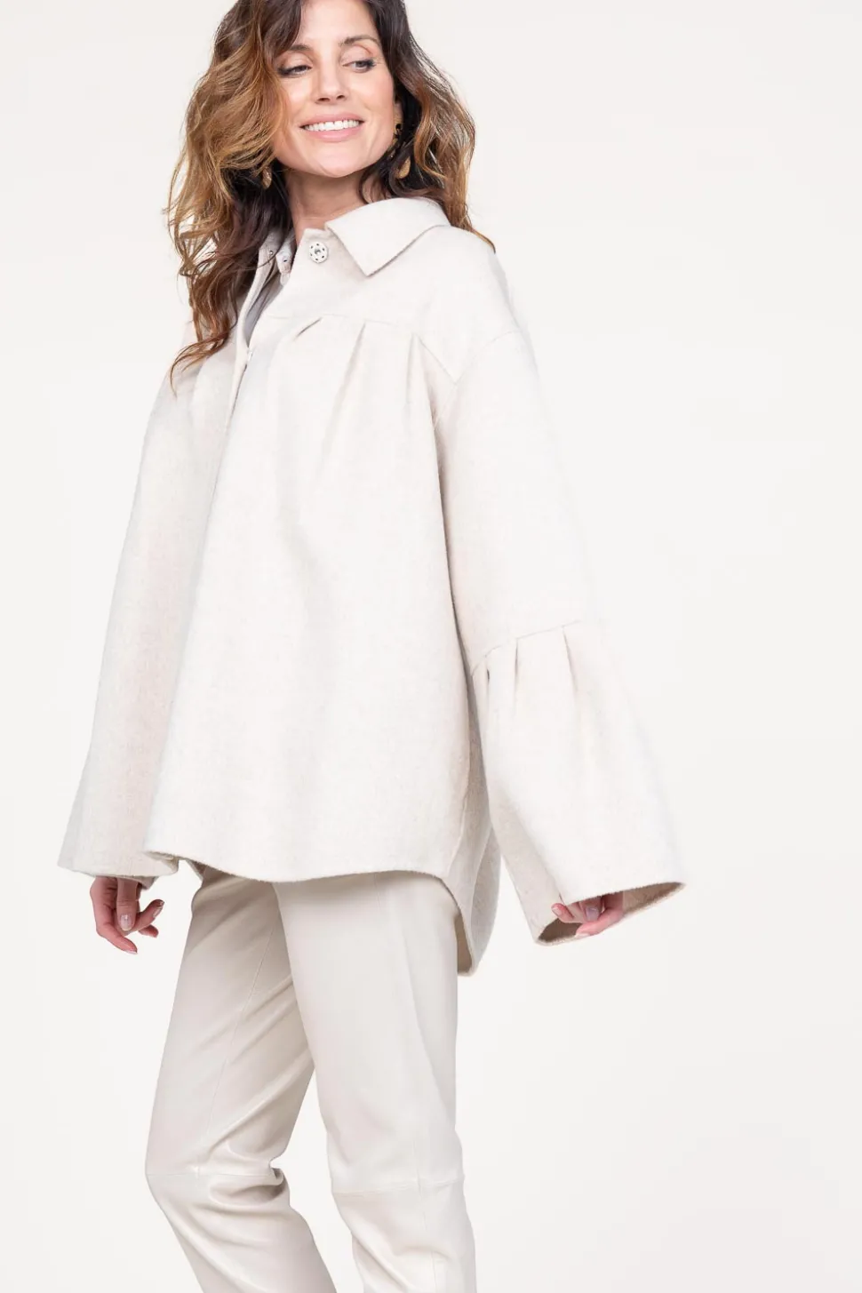 Oversized Wool Mix Cape Jacket Arte | Beige... | Studio Ar | Little Soho