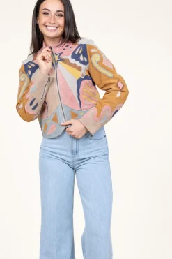 Patchwork Suede Jacket Varina | Camel... | Berenice | Little Soho
