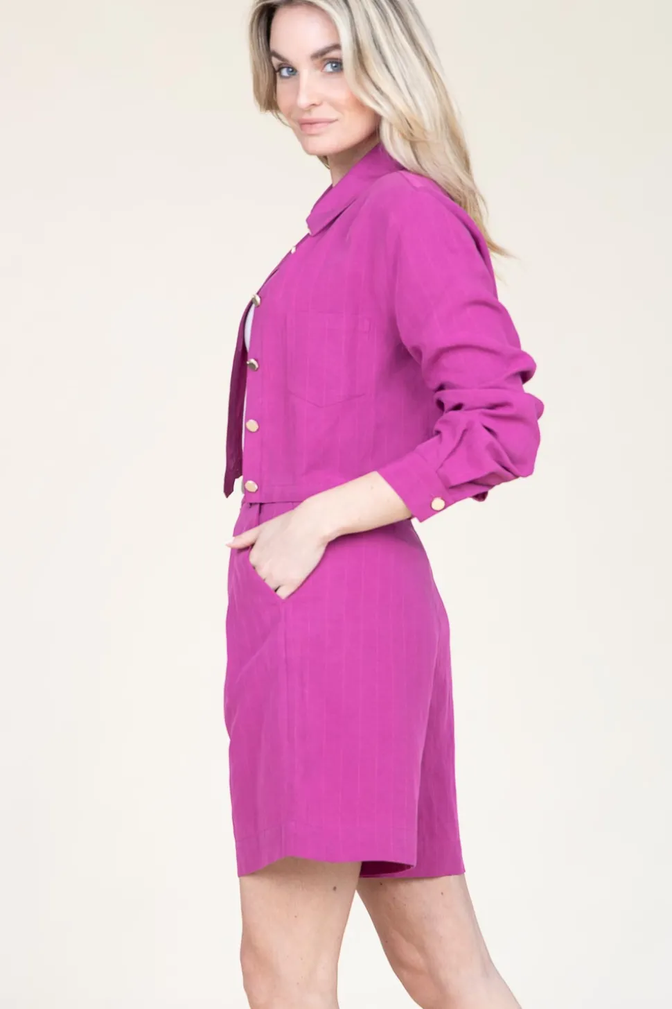 Pinstripe Bermuda Short Trapani | Purple... | Liu Jo | Little Soho