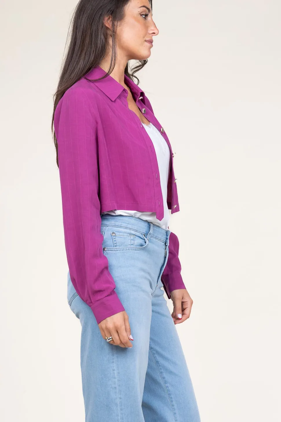 Pinstripe Cropped Blouse Trapani | Purple... | Liu Jo | Little Soho