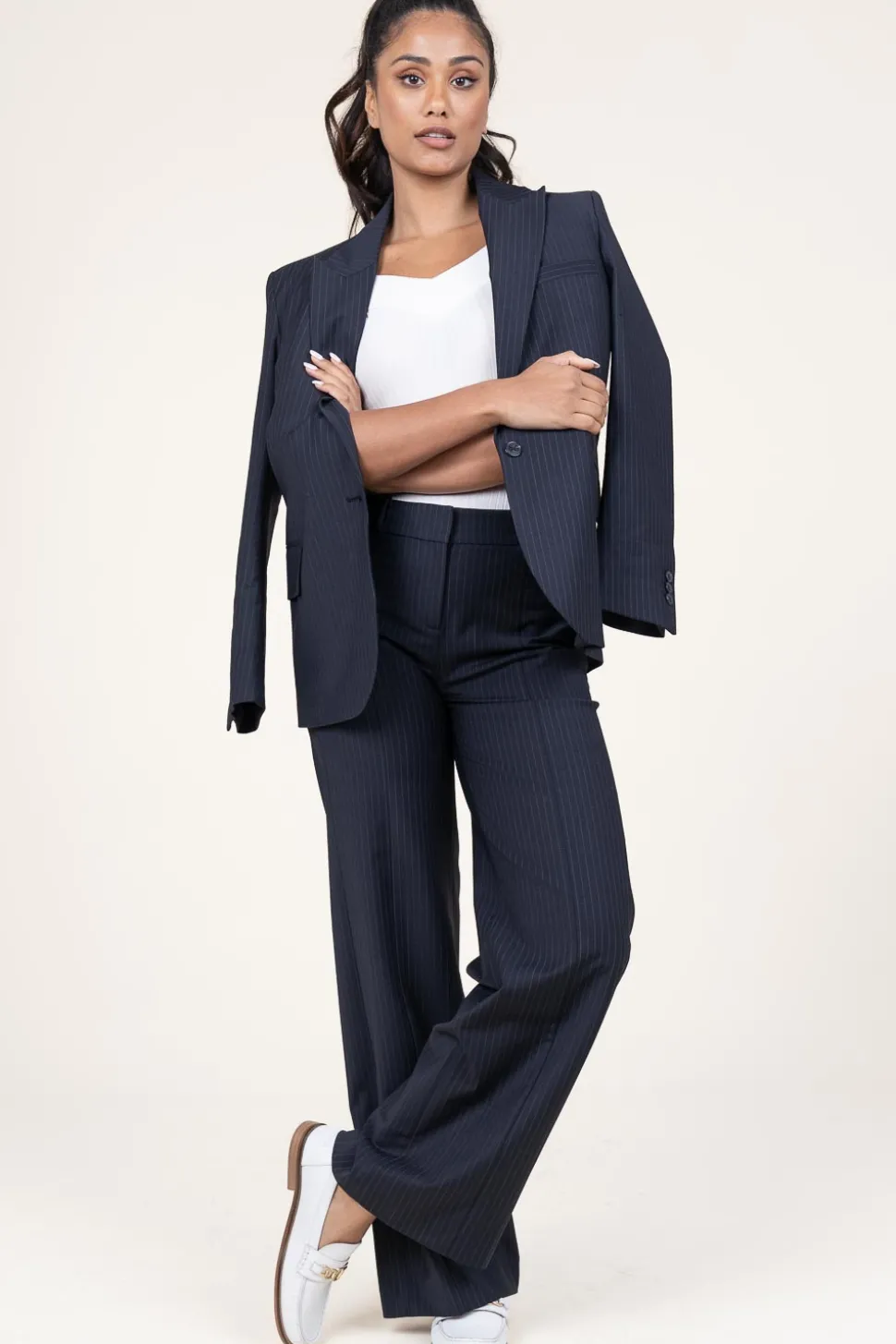 Pinstripe Straight Leg Trousers Pistachio | Blue... | Ba&Sh | Little Soho