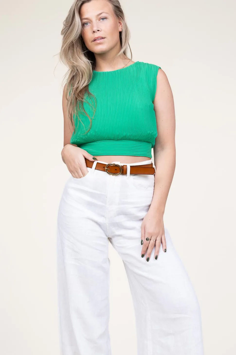 Pleated Cropped Top San Vito | Green... | Liu Jo | Little Soho