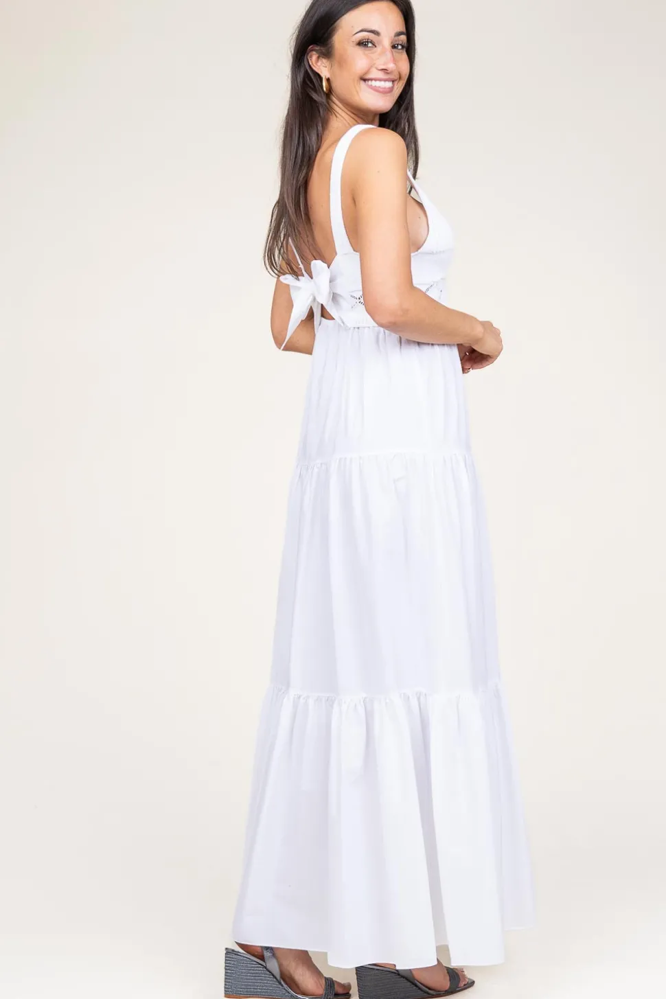 Poplin Crochet Maxi Dress Marsala | White... | Liu Jo | Little Soho